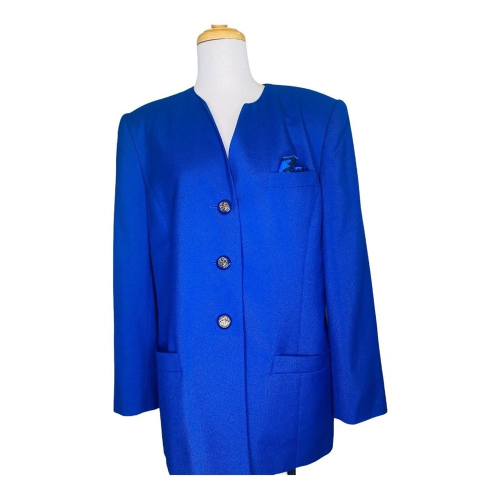 Kasper for A.S.L. 90s Jacket Vintage Cobalt Blue Gold Dragon Buttons Woman’s 16 - Picture 2 of 11